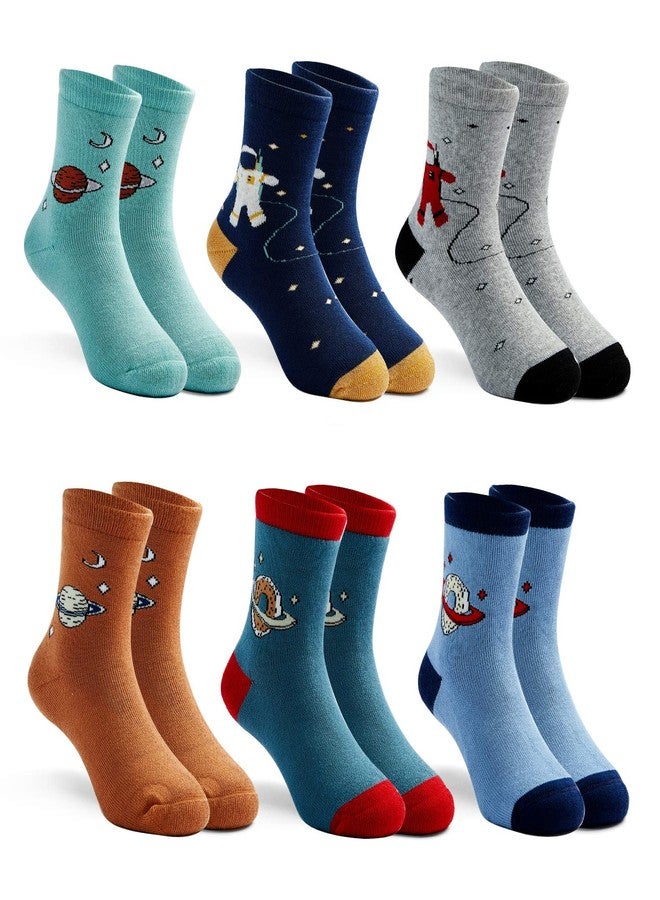 HowJoJo Big Boys Winter Warm Socks Kids Cotton Crew Socks Cartoon Space Socks 6 Pack 10-12 years - Image 1