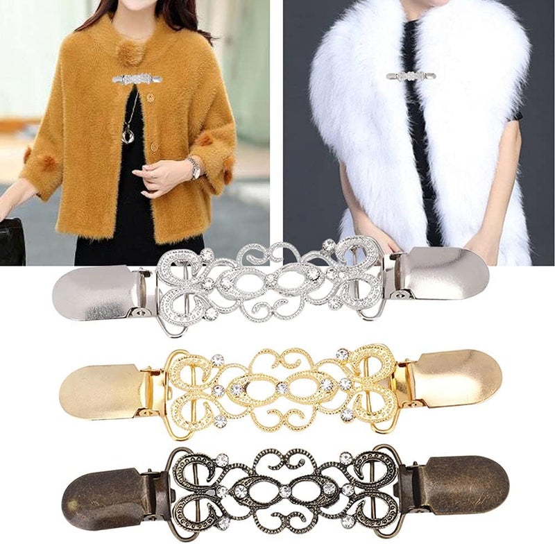 klarako Cardigan Clip,Cardigan Clip Brooch 3pcs Hollow Flower Pattern Sweater Clips Brooch for Women Cardigans Clothing, Shawl Clip for Women Girls Vintage Sweater Shawl Clips Retro Cardigan Collar Clip - Image 2