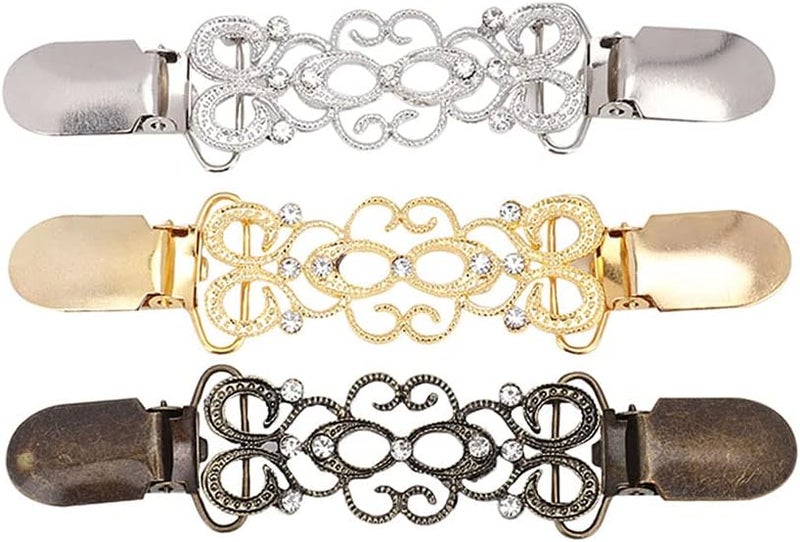 klarako Cardigan Clip,Cardigan Clip Brooch 3pcs Hollow Flower Pattern Sweater Clips Brooch for Women Cardigans Clothing, Shawl Clip for Women Girls Vintage Sweater Shawl Clips Retro Cardigan Collar Clip - Image 1