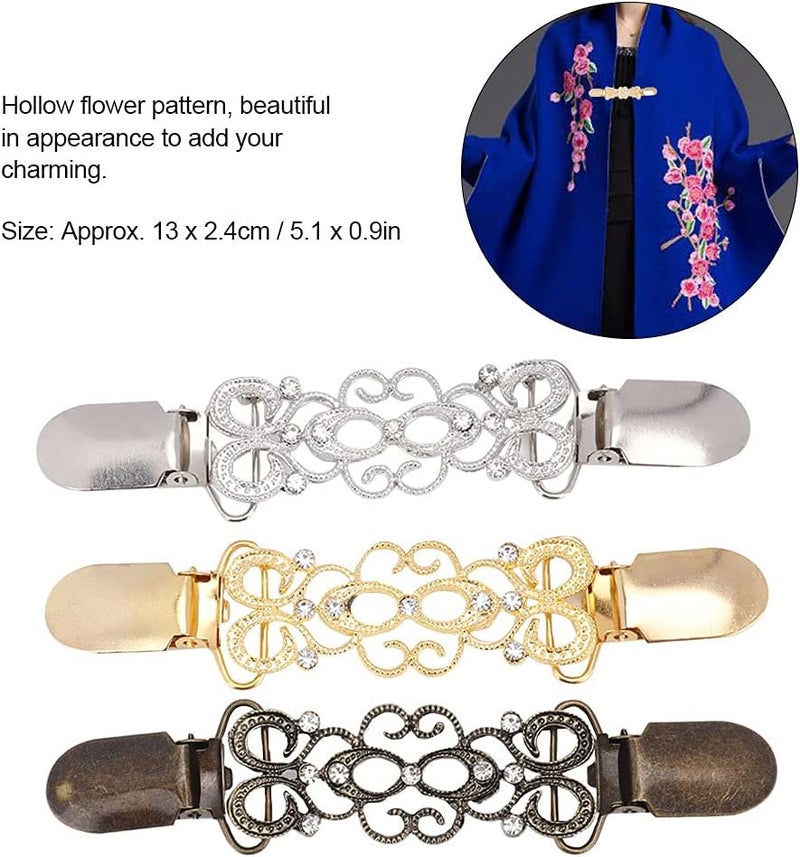 klarako Cardigan Clip,Cardigan Clip Brooch 3pcs Hollow Flower Pattern Sweater Clips Brooch for Women Cardigans Clothing, Shawl Clip for Women Girls Vintage Sweater Shawl Clips Retro Cardigan Collar Clip - Image 4