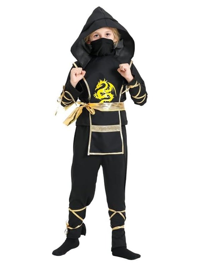 مجموعة زي النينجا الذهبي ساموراي للأطفال ، زي النينجا ، زي فنون الدفاع عن النفس القابل للتعديل مع حزام الرأس ومعدات التدريب لعبة هالوين ، أداء المسرح وحفلة الأنيمي M (8-12Y) - Image 5