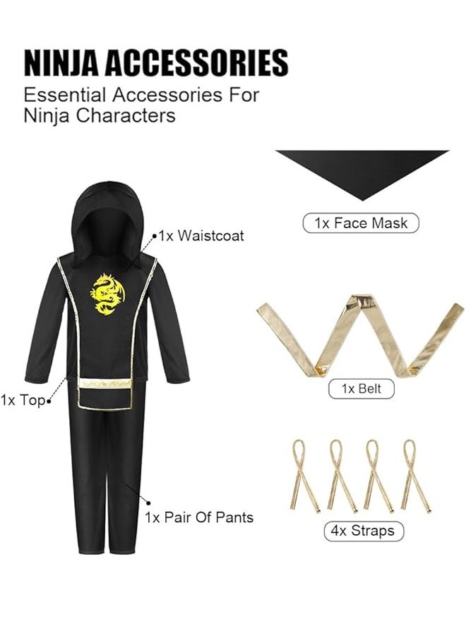 مجموعة زي النينجا الذهبي ساموراي للأطفال ، زي النينجا ، زي فنون الدفاع عن النفس القابل للتعديل مع حزام الرأس ومعدات التدريب لعبة هالوين ، أداء المسرح وحفلة الأنيمي M (8-12Y) - Image 4