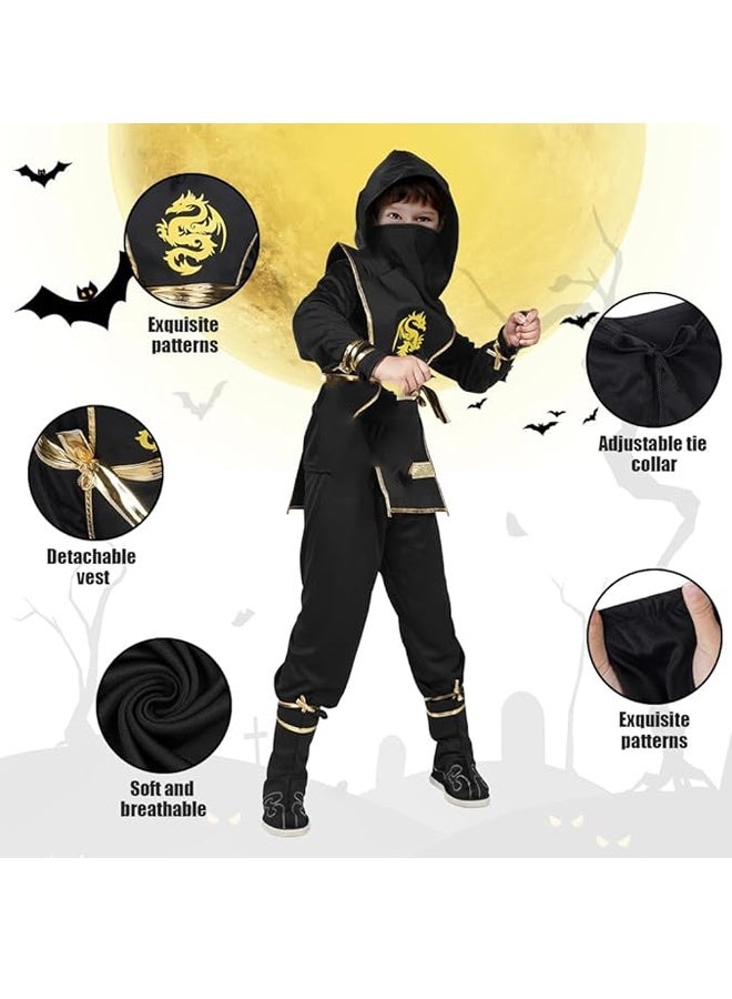 مجموعة زي النينجا الذهبي ساموراي للأطفال ، زي النينجا ، زي فنون الدفاع عن النفس القابل للتعديل مع حزام الرأس ومعدات التدريب لعبة هالوين ، أداء المسرح وحفلة الأنيمي M (8-12Y) - Image 3