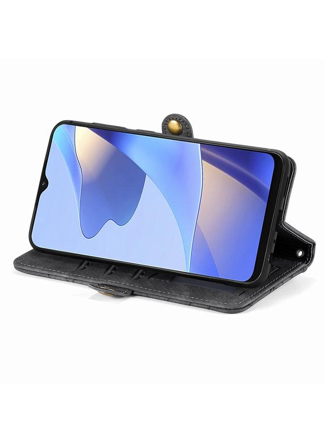 اس-توب جراب هاتف OPPO A16 بتصميم هندسي مع سحاب ومشبك جانبي من الجلد - Image 4