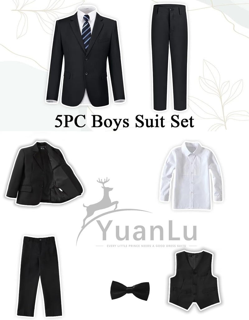YuanLu Black Suit for Boys Slim Fit Formal Tuxedo Kids Wedding Guest Dresswear Ring Bearer Outfit Boy Homecoming Suits Size 7 - Image 2