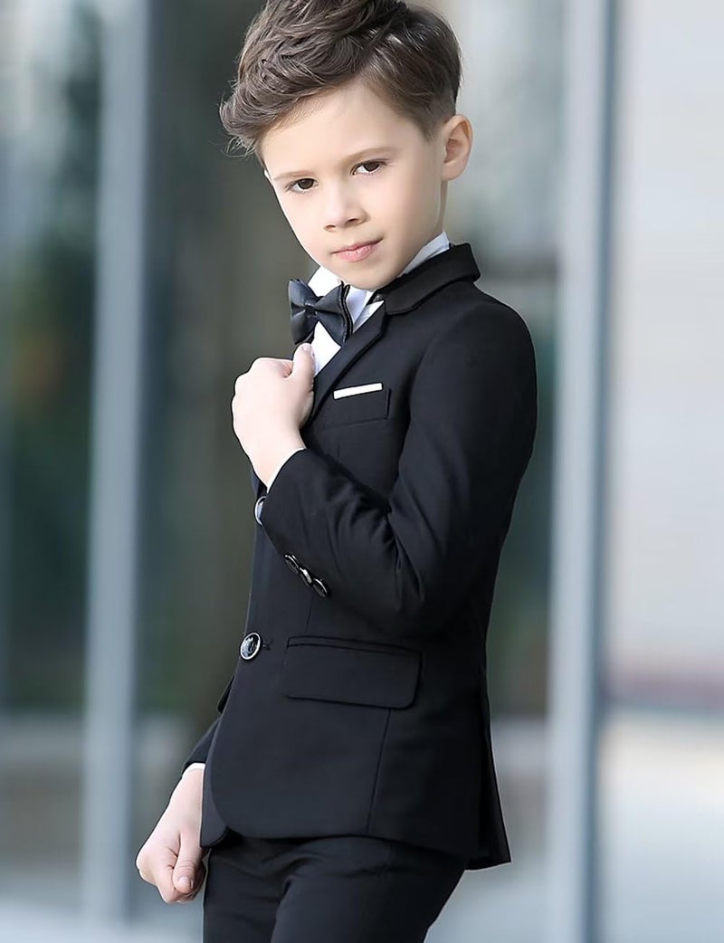 YuanLu Black Suit for Boys Slim Fit Formal Tuxedo Kids Wedding Guest Dresswear Ring Bearer Outfit Boy Homecoming Suits Size 7 - Image 5