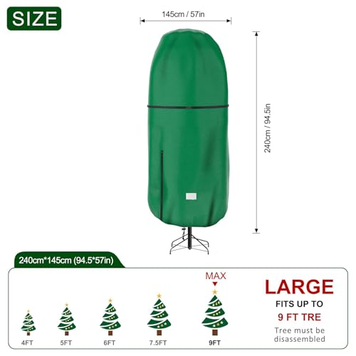 Riuog Upright Christmas Tree Storage Cover,Tear Resistant Adjustable Christmas Tree Storage Bag for 9 FT Artificial Tree Standing with Ornaments,Xmas Tree Cover, Dustproof - Image 2