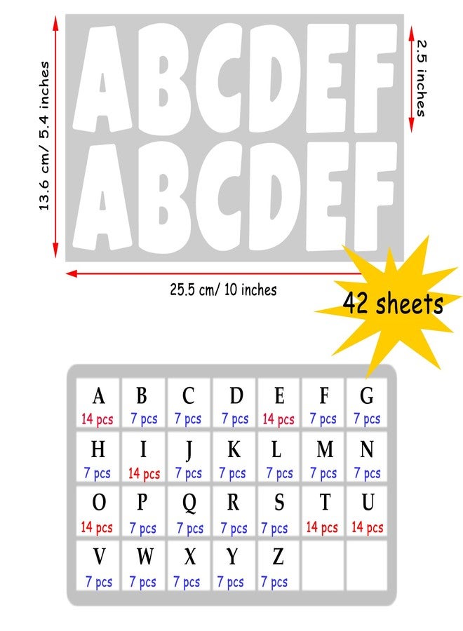 Bemeol 42 Sheets 504 Pieces Letter Stickers Bulletin Board Letters 2.5 Inch Self Adhesive Alphabet Sticker Letters for Poster Board Classroom Crafts Home Decor(White) - Image 2