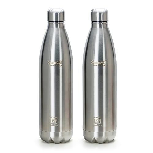 Sumeet Thermo1000 Stainless Steel 24 Hours Hot & Cold ISI Certified Double Walled Leak Proof Vacuum Flask/Water Bottle for Office/School/College/Gym/Picnic/Home/Trekking- 1000ml, Silver,2PC - Image 1