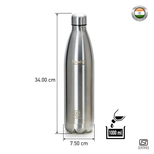 Sumeet Thermo1000 Stainless Steel 24 Hours Hot & Cold ISI Certified Double Walled Leak Proof Vacuum Flask/Water Bottle for Office/School/College/Gym/Picnic/Home/Trekking- 1000ml, Silver,2PC - Image 4