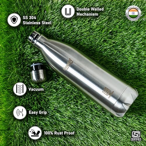 Sumeet Thermo1000 Stainless Steel 24 Hours Hot & Cold ISI Certified Double Walled Leak Proof Vacuum Flask/Water Bottle for Office/School/College/Gym/Picnic/Home/Trekking- 1000ml, Silver,2PC - Image 3