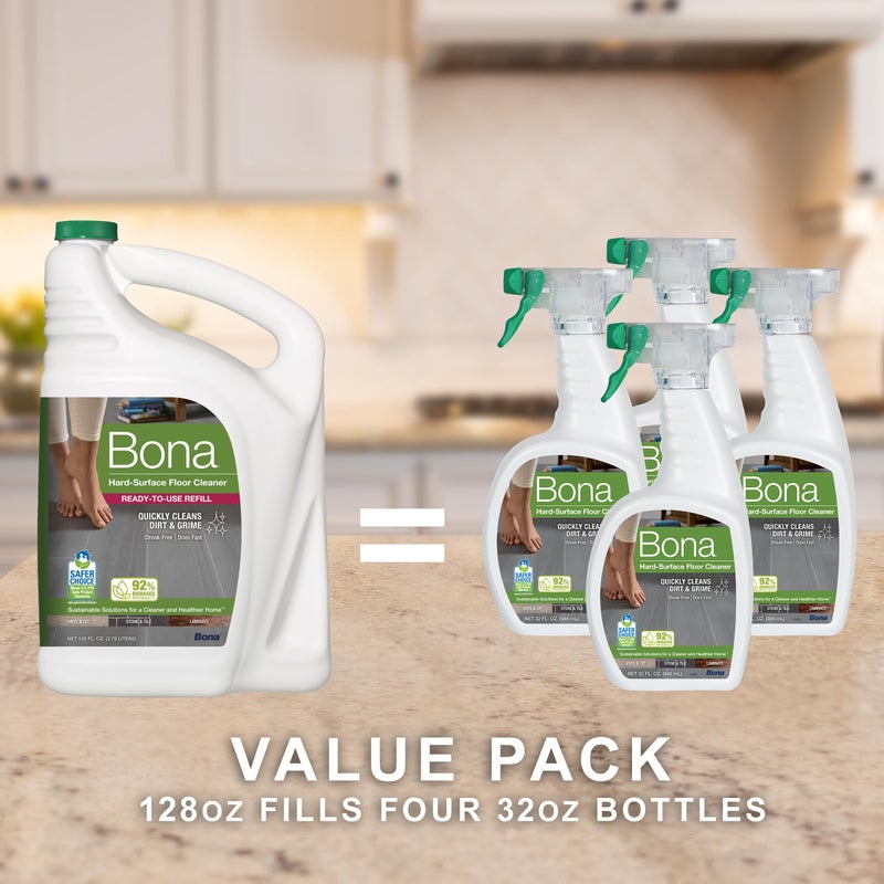 Bona Multi-Surface Floor Cleaner Refill - 128 fl oz - Unscented - Refill for Bona Spray Mops and Spray Bottles - Residue-Free Floor Cleaning Solution for Stone, Tile, Laminate, and Vinyl Floors - Image 2