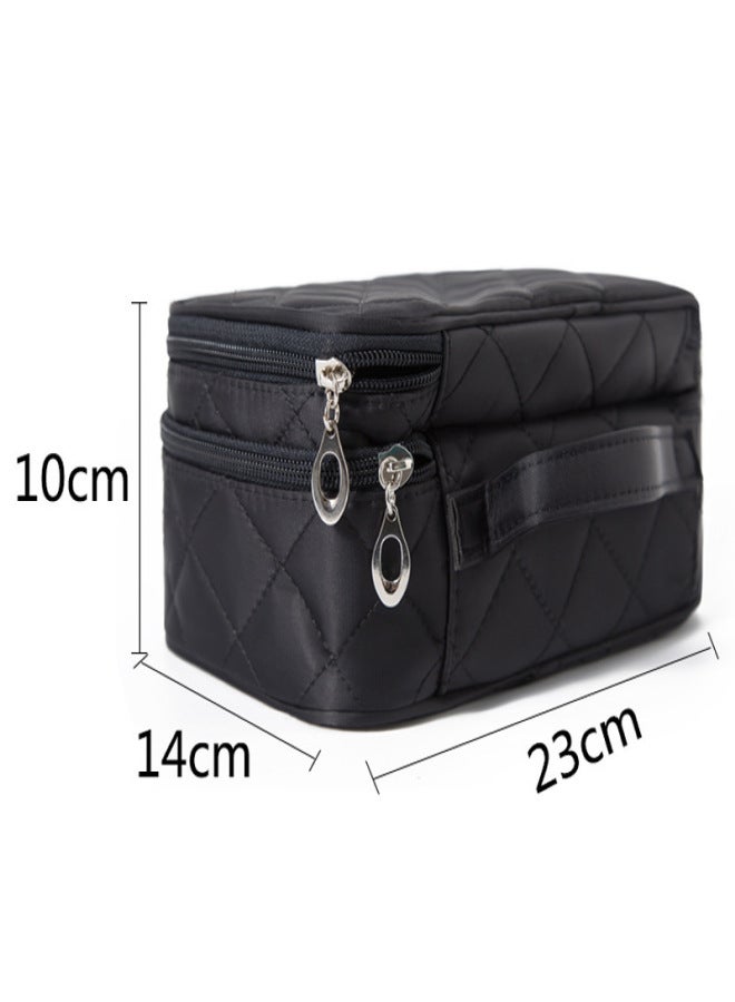 Double Layer Makeup Bag with Strap, Large Cosmetic Case for Women, Make Up Organizer for Brushes, Beauty, Eyeshadow Palette, Lipstick, Black - Image 3