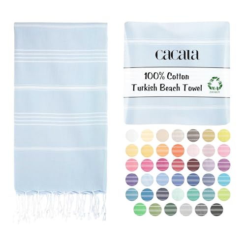 Cacala Lightweight and Thin Turkish Beach Towel 100% Cotton Sand-Free and Quick-Drying Goodness Perfect as an Extra Large Travel Towel, Beach Accessory, or Gift for Beach Lovers, 37 x 70 - Image 1