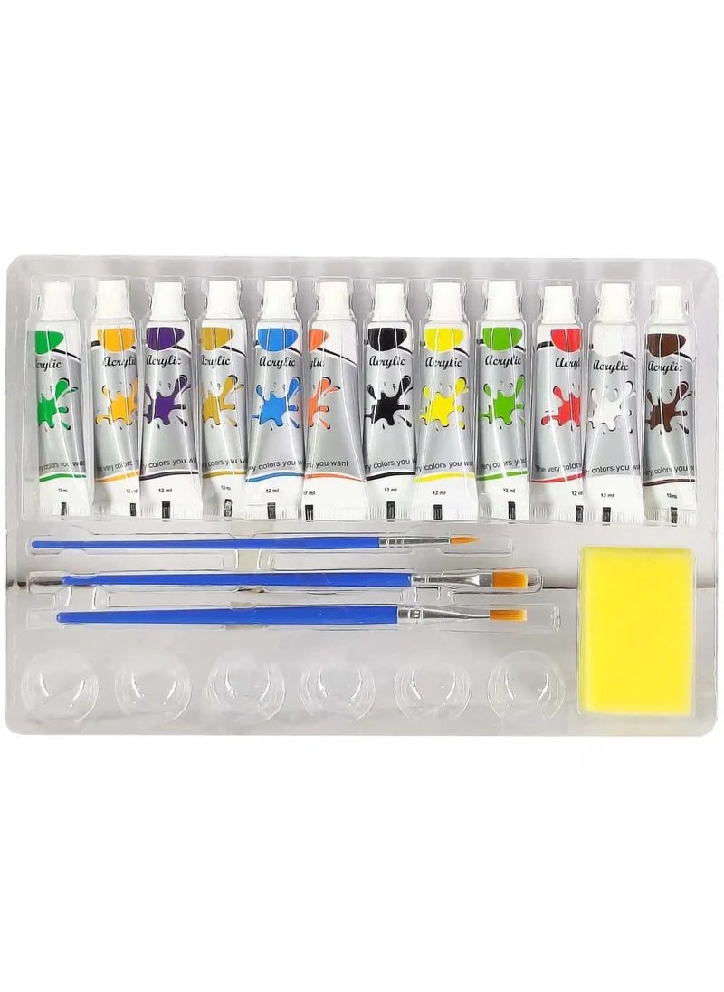 bomeijia BOMEIJIA Acrylic Paint Set – 12 Premium Acrylic Paint Tubes (12ml) with 3 Brushes & Palette And Sponge– Vibrant, Non-Toxic Pigments for Canvas, Glass, Plastic, Rocks, Arts and Crafts  - Image 2