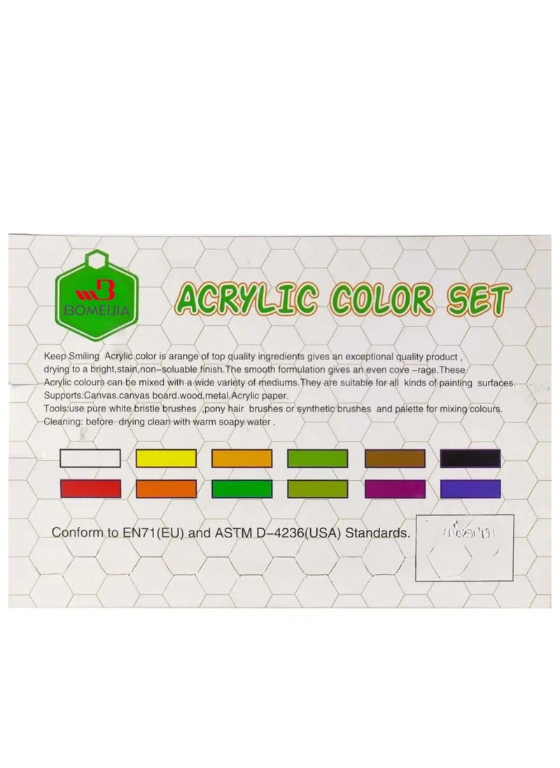bomeijia BOMEIJIA Acrylic Paint Set – 12 Premium Acrylic Paint Tubes (12ml) with 3 Brushes & Palette And Sponge– Vibrant, Non-Toxic Pigments for Canvas, Glass, Plastic, Rocks, Arts and Crafts  - Image 3