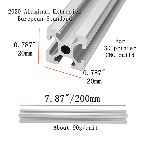 Tsnamay 4Pcs T Slot 2020 Aluminum Extrusion European Standard Anodized Linear Rail for CNC 3D Printer Parts,Silver 200mm/7.87" - Image 2