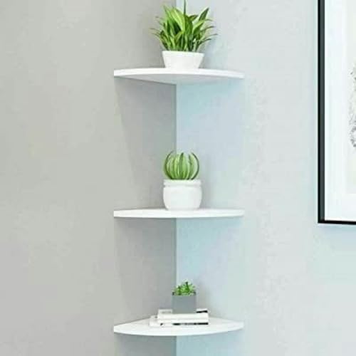 DDS Dream Decor Shoppee Wooden Corner Floating Shelves, 3 Tiers Small Beautiful Wall Mounted Corner Shelves Engineered Wood Board Display Decoration Storage Shelf for Living Room Bedroom (White) - Image 5