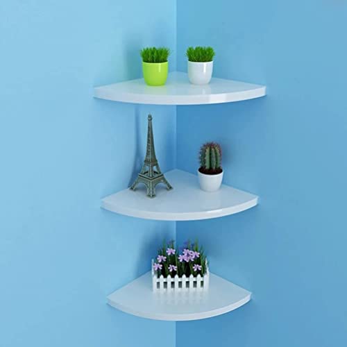 DDS Dream Decor Shoppee Wooden Corner Floating Shelves, 3 Tiers Small Beautiful Wall Mounted Corner Shelves Engineered Wood Board Display Decoration Storage Shelf for Living Room Bedroom (White) - Image 2