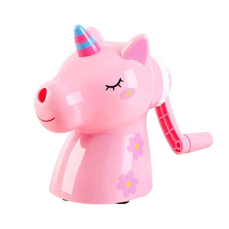 Niku Plastic Cute Cartoon Unicorn Shaped Manual Color Pencils/Pencil Sharpener for Toddlers, Table Sharpener Machine School Stationery Gift for Kids (Pack of 1, Multi Color) - Image 2