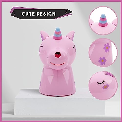 Niku Plastic Cute Cartoon Unicorn Shaped Manual Color Pencils/Pencil Sharpener for Toddlers, Table Sharpener Machine School Stationery Gift for Kids (Pack of 1, Multi Color) - Image 3