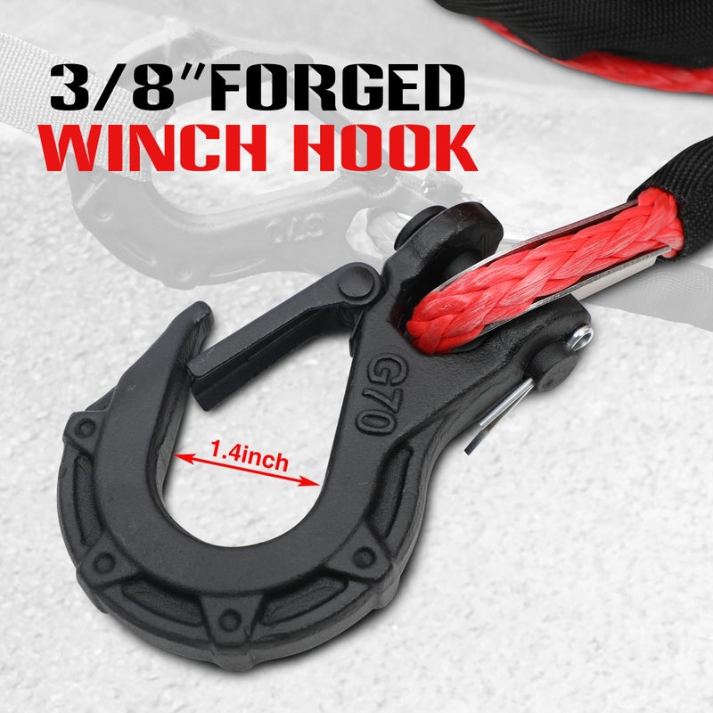 XPV AUTO XPV 3/8" x 100ft Synthetic Winch Rope 23,809lbs Dyneema Winch Line Cable Rope with Hook and Sleeve Protection Red - Image 3