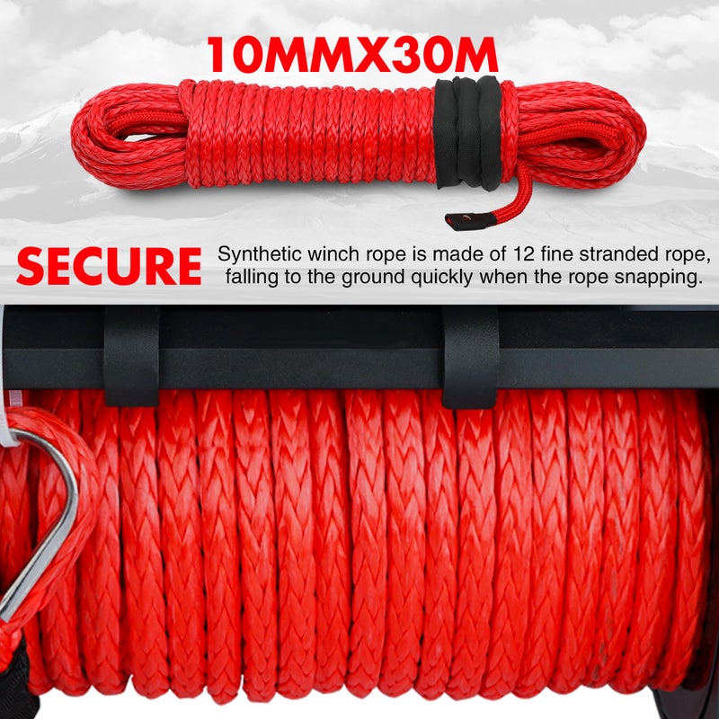 XPV AUTO XPV 3/8" x 100ft Synthetic Winch Rope 23,809lbs Dyneema Winch Line Cable Rope with Hook and Sleeve Protection Red - Image 4