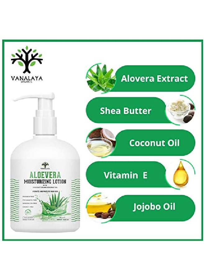 VANALAYA Aloe Vera Moisturizing Lotion with shea butter Vitamin E and coconut oil Paraben Free Sulphate free Mineral oil free for Face and Body 300ml - Image 3