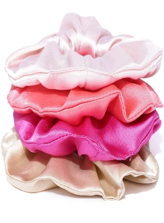 IBDA ربطات شعر حريرية من إيبدا بلمعان طبيعي، ألوان وردية، حامل ذيل حصان، مصنوعة يدوياً بربطة شعر مزينة بكرة، إكسسوارات عصابة رأس مطاطية/مرنة (مقاس قابل للتعديل) عبوة من 4 قطع. - Image 1