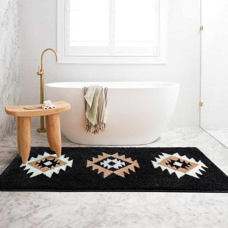 DEXDE Bathroom Runner Rug 24x60 Inch, Boho Long Bath Mat Rug for Bathroom Bedroom Hallway Kitchen Luxury Soft Absorbent Large Modern Geometric Carpet Western Farmhouse Carpet, Black - Image 4