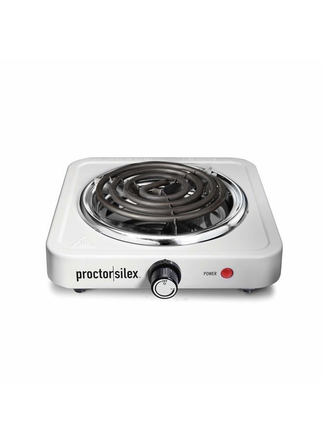 Proctor Silex Electric Stove, Single Burner Cooktop, Compact and Portable, Adjustable Temperature Hot Plate, 1200 Watts, White & Stainless (34106) - Image 1