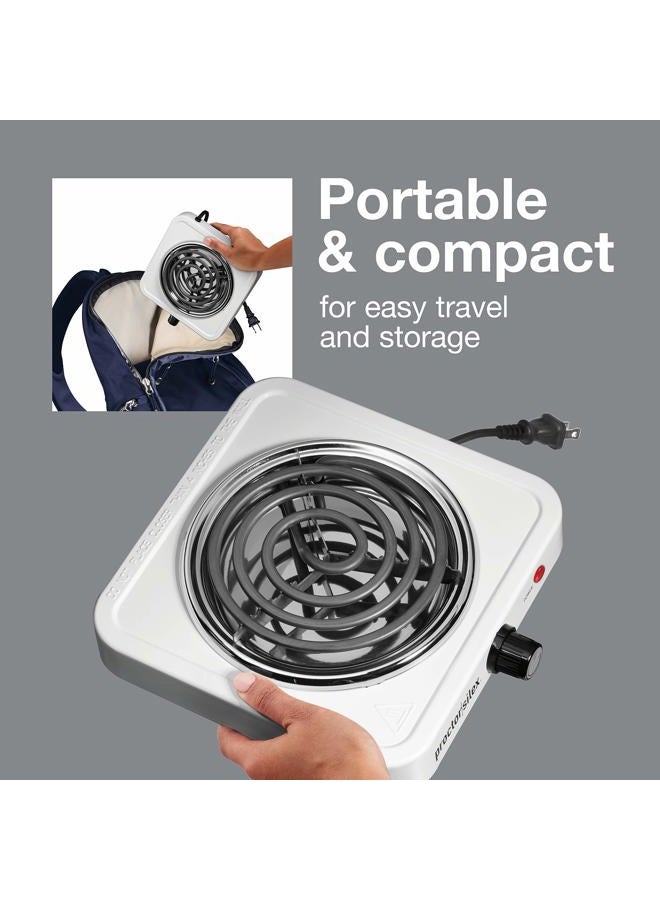 Proctor Silex Electric Stove, Single Burner Cooktop, Compact and Portable, Adjustable Temperature Hot Plate, 1200 Watts, White & Stainless (34106) - Image 3