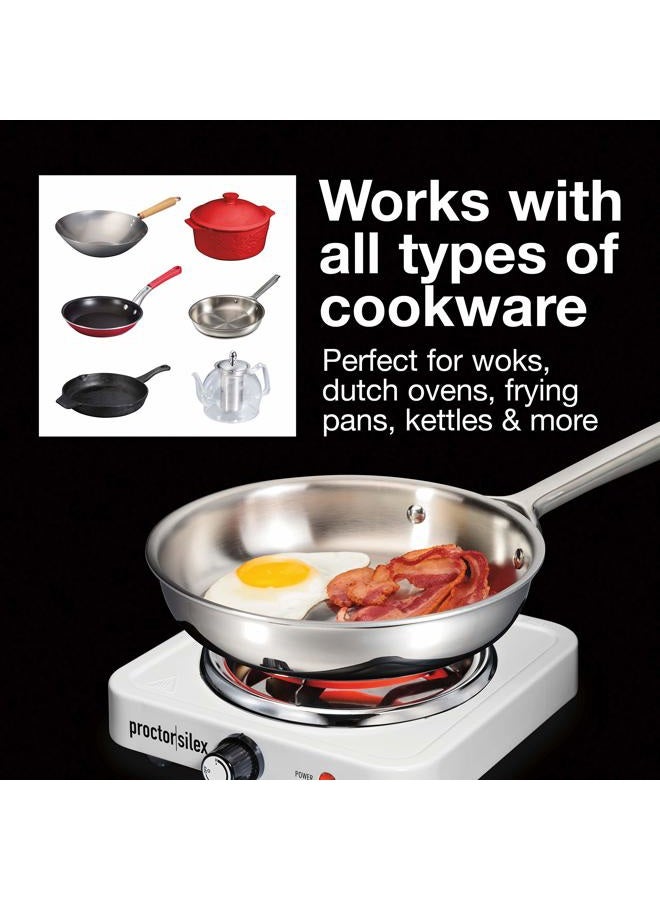 Proctor Silex Electric Stove, Single Burner Cooktop, Compact and Portable, Adjustable Temperature Hot Plate, 1200 Watts, White & Stainless (34106) - Image 4
