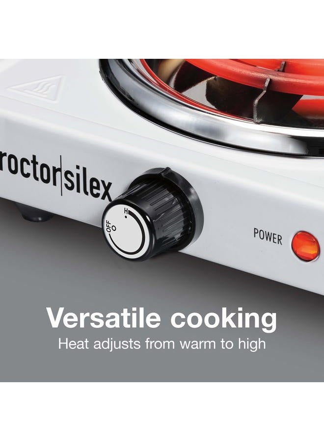 Proctor Silex Electric Stove, Single Burner Cooktop, Compact and Portable, Adjustable Temperature Hot Plate, 1200 Watts, White & Stainless (34106) - Image 5