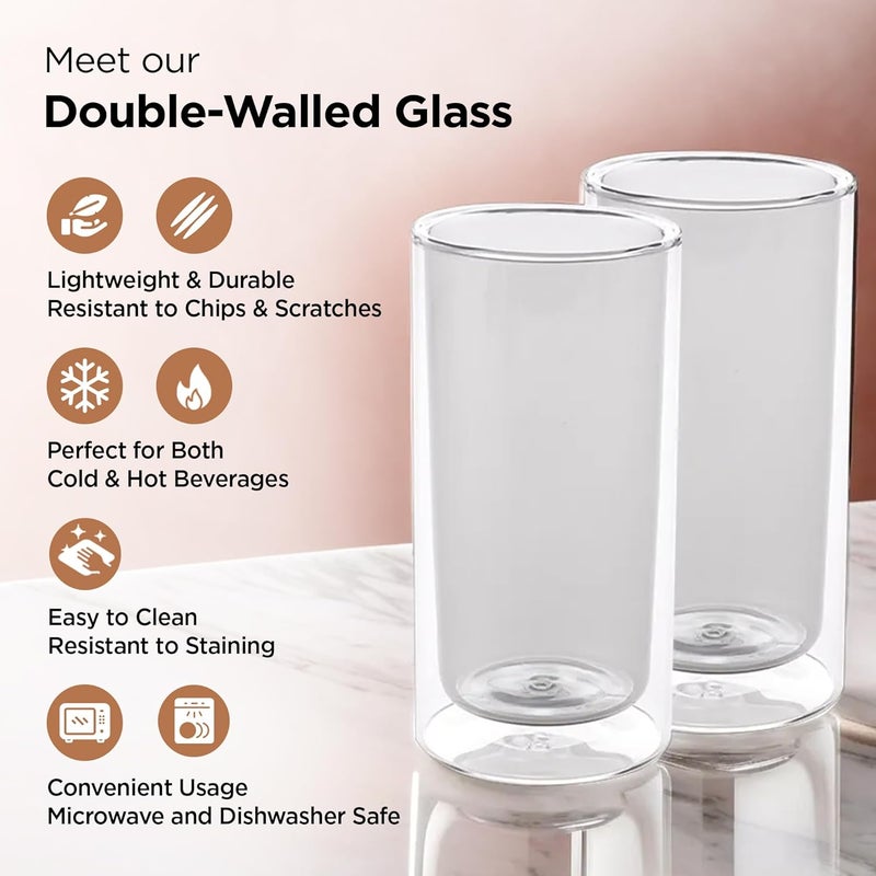 UMAI Double Wall Borosilicate Glass Coffee Mug Cups Set of 2250ml Each High Thermal Resistance Microwave Dishwasher Safe Gifting Pack for FriendsFamilyCouples Grey Grey - Image 2