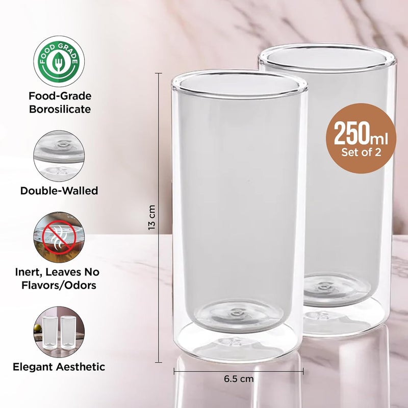 UMAI Double Wall Borosilicate Glass Coffee Mug Cups Set of 2250ml Each High Thermal Resistance Microwave Dishwasher Safe Gifting Pack for FriendsFamilyCouples Grey Grey - Image 3