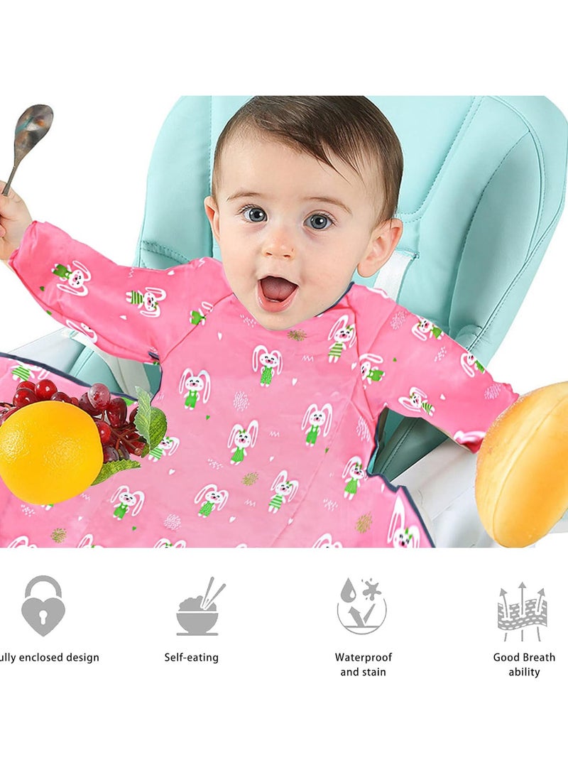 Coverall Baby Feeding Bib, Long Sleeve Weaning Bib Baby Waterproof Feeding Bibs with Sleeves Easy to Clean Baby Bibs for Eating Suitable for Baby-Led Weaning for Ages 5mths to 2yrs