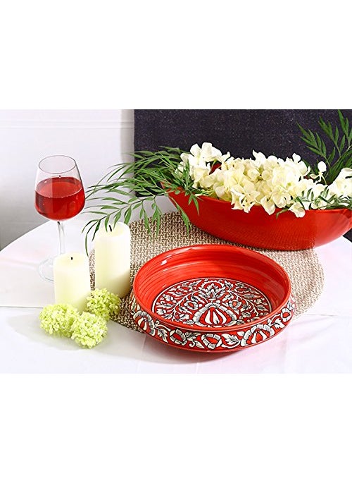 Caffeine Caffeine Ceramic Handmade Red Mughal Decorative Bowl 8 inch (Set of 1)  - Image 1