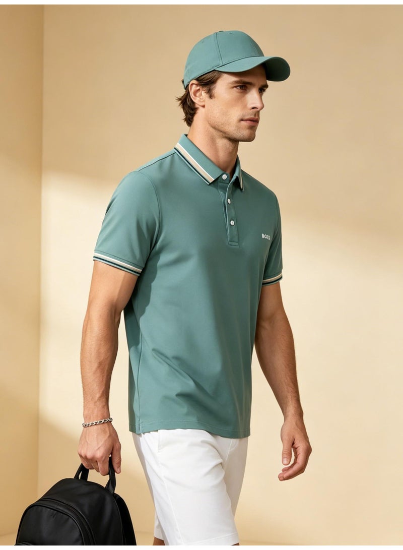 BOSS Men Short Sleeve Striped Collar Polo Shirt Light Summer Daily Top Mint Green - Image 3