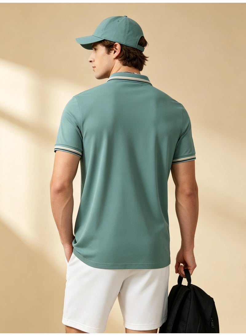 BOSS Men Short Sleeve Striped Collar Polo Shirt Light Summer Daily Top Mint Green - Image 4