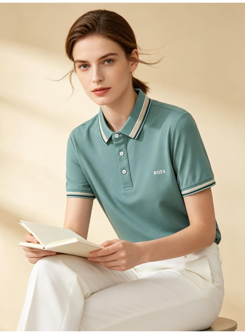 BOSS Men Short Sleeve Striped Collar Polo Shirt Light Summer Daily Top Mint Green - Image 2
