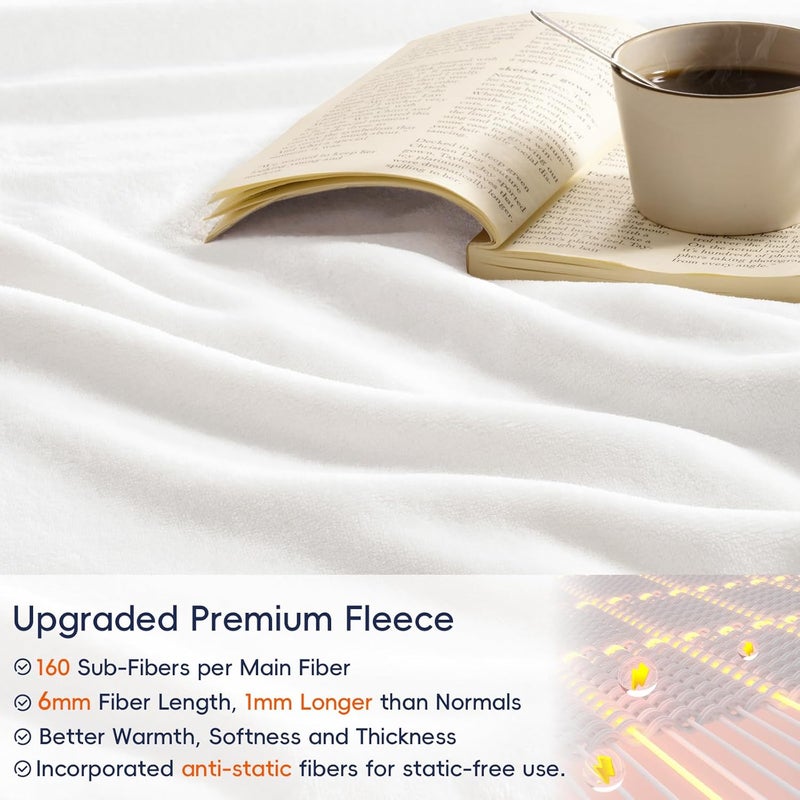 PHF Ultra Soft Fleece Throw Blanket, No Shed No Pilling Luxury Plush Cozy 300GSM Lightweight Blanket for Bed, Couch, Chair, Sofa Suitable for All Season, 127 cm x 152 cm, White - Image 4