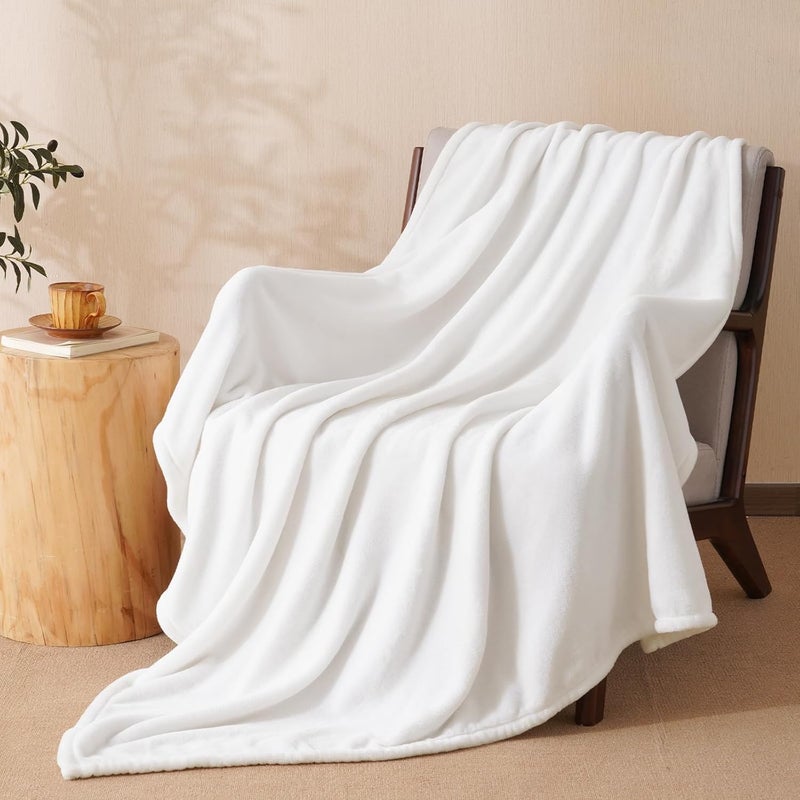 PHF Ultra Soft Fleece Throw Blanket, No Shed No Pilling Luxury Plush Cozy 300GSM Lightweight Blanket for Bed, Couch, Chair, Sofa Suitable for All Season, 127 cm x 152 cm, White - Image 1