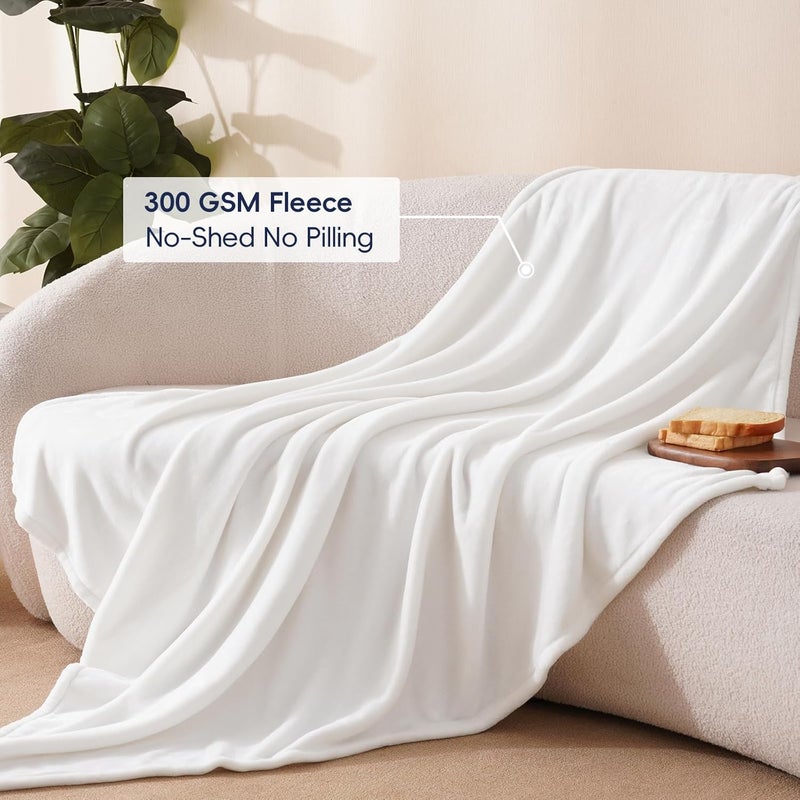 PHF Ultra Soft Fleece Throw Blanket, No Shed No Pilling Luxury Plush Cozy 300GSM Lightweight Blanket for Bed, Couch, Chair, Sofa Suitable for All Season, 127 cm x 152 cm, White - Image 3
