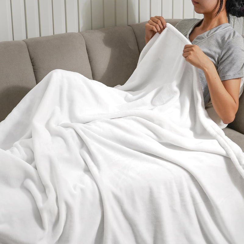 PHF Ultra Soft Fleece Throw Blanket, No Shed No Pilling Luxury Plush Cozy 300GSM Lightweight Blanket for Bed, Couch, Chair, Sofa Suitable for All Season, 127 cm x 152 cm, White - Image 2