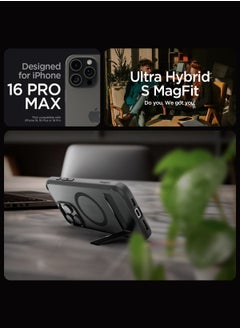 Spigen غطاء حالة Ultra Hybrid S MagFit لهاتف iPhone 16 Pro MAX مع ميزة MagSafe وقاعدة - أسود فوتس  - Image 2