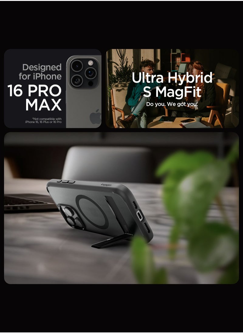 Spigen غطاء حالة Ultra Hybrid S MagFit لهاتف iPhone 16 Pro MAX مع ميزة MagSafe وقاعدة - أسود فوتس  - Image 2