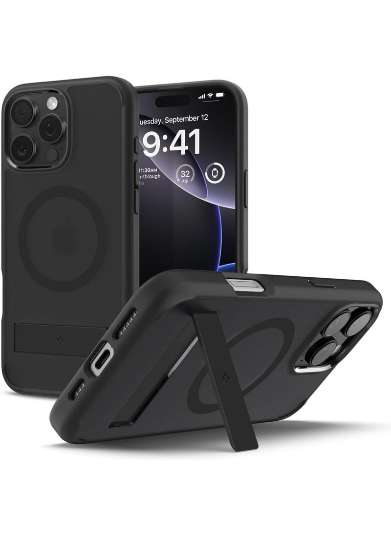 Spigen غطاء حالة Ultra Hybrid S MagFit لهاتف iPhone 16 Pro MAX مع ميزة MagSafe وقاعدة - أسود فوتس  - Image 1