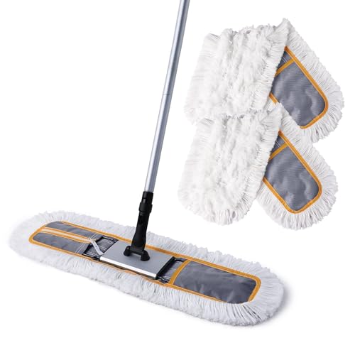 CLEANHOME 24" Commercial Dust Mop for Floor Cleaning, Heavy Duty Sweeper Broom with 2 Microfiber Mop Pads, Wet and Dry Duster Sweeper Broom for Marble, Laminate, Hardwood Floor Cleaning ,Grey - Image 1