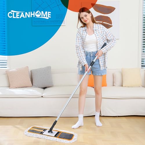 CLEANHOME 24" Commercial Dust Mop for Floor Cleaning, Heavy Duty Sweeper Broom with 2 Microfiber Mop Pads, Wet and Dry Duster Sweeper Broom for Marble, Laminate, Hardwood Floor Cleaning ,Grey - Image 2